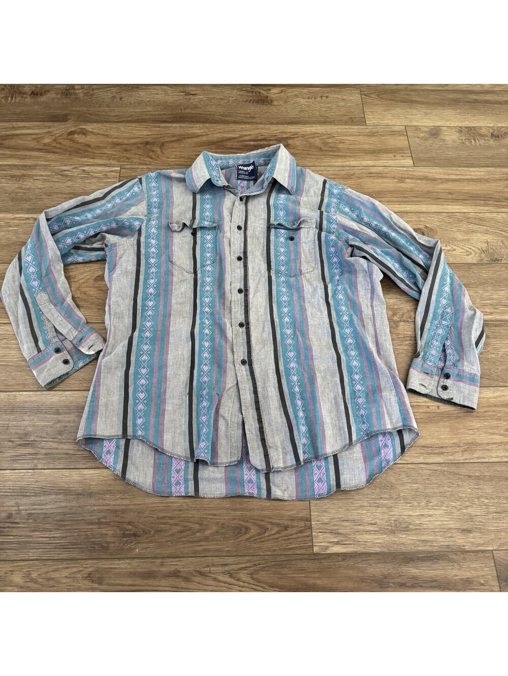 Vintage 90s Wrangler Cowboy Cut Aztec Western Shirt XL Rodeo